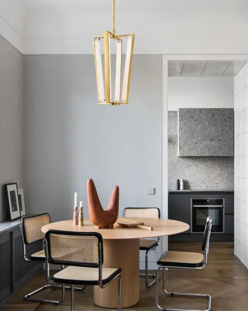 Edgemere Series Geometric Linear Pendant Light | Linear Architectural Natural Alabaster Light Panels, Modern Brass and Black finish for Kitchen Islands and Dining Rooms Modern Pendant lamp