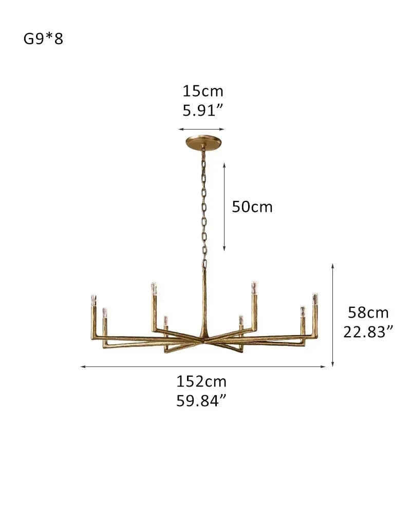Elmsworth Series Architectural Chandelier | Tapered Silhouette Hand-Hammered Forged Brass & Iron, Warm Brushed Copper & Matte Black for Living Rooms and Dining Areas 8-light-L152*H58CM L59.84“*H22.83" Brass American Vintage chandelier lamp