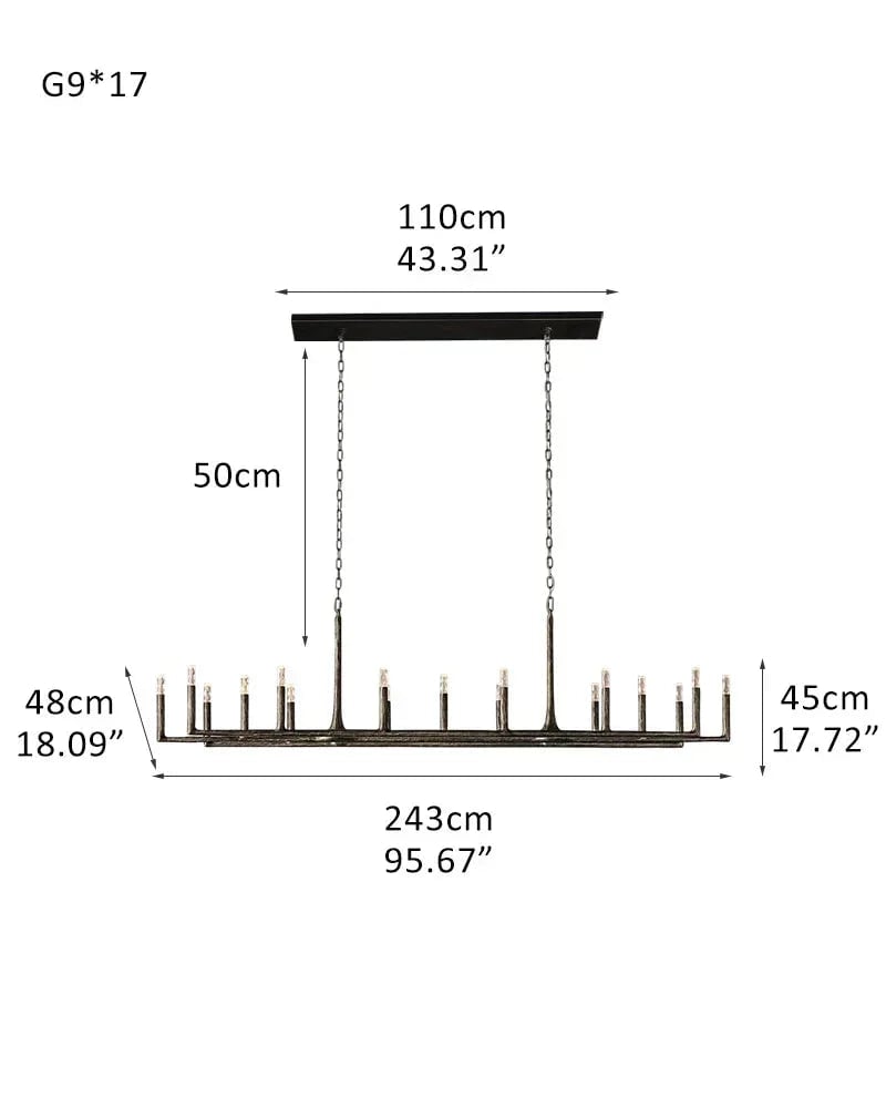 Elmsworth Series Architectural Chandelier | Tapered Silhouette Hand-Hammered Forged Brass & Iron, Warm Brushed Copper & Matte Black for Living Rooms and Dining Areas 17-light-L243*W48*H48CM L95.67“*W18.9“*H17.72" Black American Vintage chandelier lamp