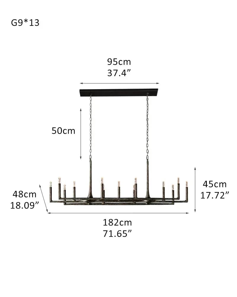 Elmsworth Series Architectural Chandelier | Tapered Silhouette Hand-Hammered Forged Brass & Iron, Warm Brushed Copper & Matte Black for Living Rooms and Dining Areas 13-light-L182*W48*H45CM L71.65“*W18.9“*H17.72" Black American Vintage chandelier lamp