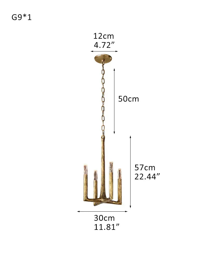 Elmsworth Series Architectural Linear Chandelier | Hand-Hammered Linear Hand-Forged Raw Iron, Bold Matte Black for Dining Rooms and Open Concept Spaces 1-light-L30*H57CM L11.8"*H22.4" Brass American Vintage chandelier lamp