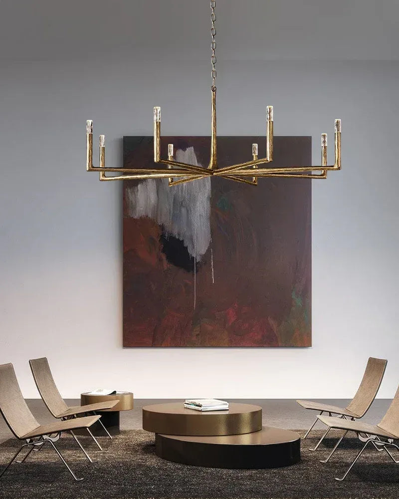 Elmsworth Series Architectural Linear Chandelier | Hand-Hammered Linear Hand-Forged Raw Iron, Bold Matte Black for Dining Rooms and Open Concept Spaces American Vintage chandelier lamp
