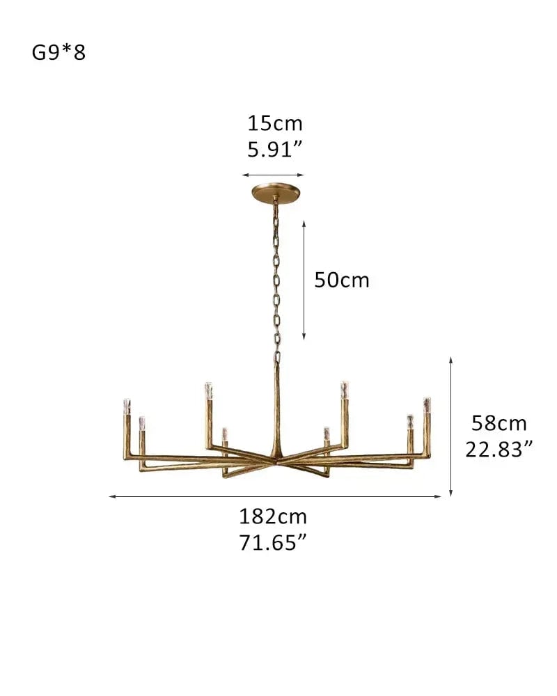 Elmsworth Series Architectural Linear Chandelier | Hand-Hammered Linear Hand-Forged Raw Iron, Bold Matte Black for Dining Rooms and Open Concept Spaces 8-light-L182*H58CM L71.65“*H22.83" Brass American Vintage chandelier lamp