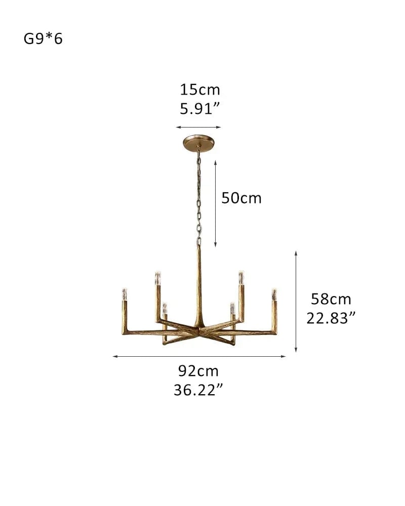 Elmsworth Series Architectural Linear Chandelier | Hand-Hammered Linear Hand-Forged Raw Iron, Bold Matte Black for Dining Rooms and Open Concept Spaces 6-light-L92*H58CM L36.22"*H22.83" Brass American Vintage chandelier lamp