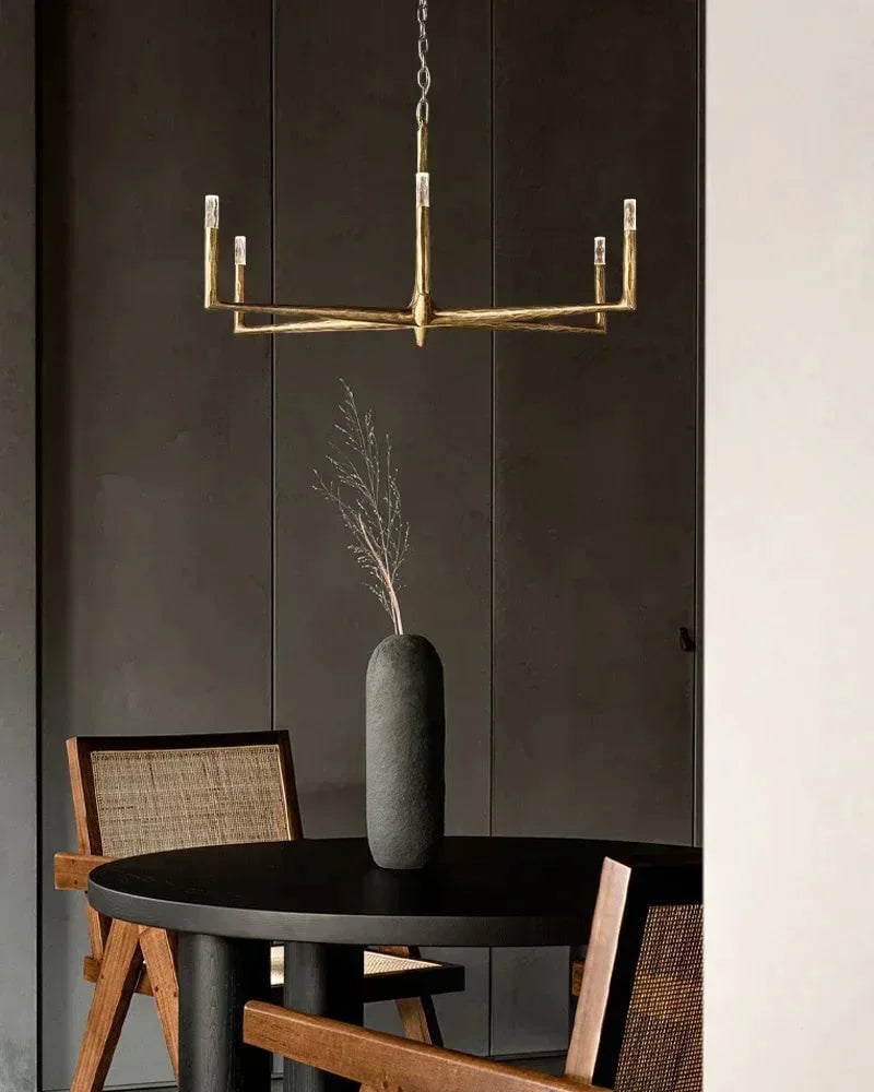 Elmsworth Series Architectural Linear Chandelier | Hand-Hammered Linear Hand-Forged Raw Iron, Bold Matte Black for Dining Rooms and Open Concept Spaces American Vintage chandelier lamp
