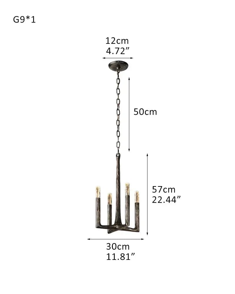 Elmsworth Series Architectural Linear Chandelier | Hand-Hammered Linear Hand-Forged Raw Iron, Bold Matte Black for Dining Rooms and Open Concept Spaces 1-light-L30*H57CM L11.8"*H22.4" Black American Vintage chandelier lamp