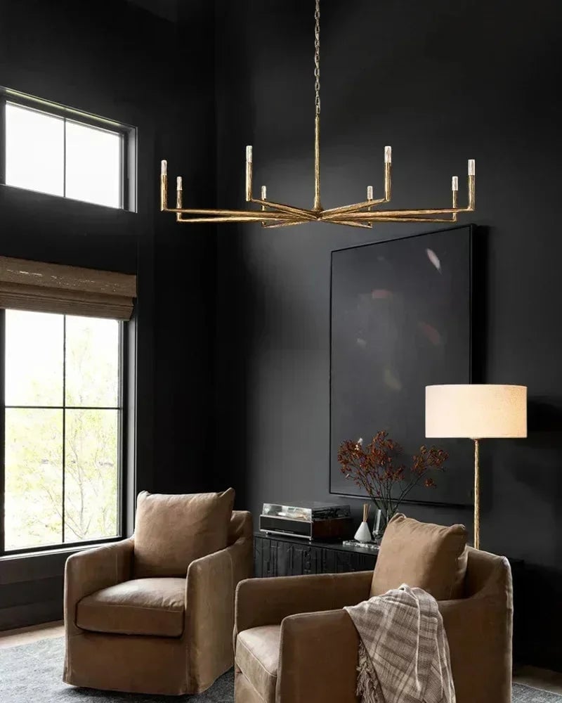 Elmsworth Series Grand Chandelier | Tapered Silhouette Hand-Hammered Forged Wrought Iron, Antique Black or Brushed Copper finish for Great Rooms and Grand Dining Halls American Vintage chandelier lamp