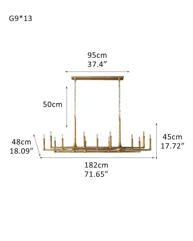 Elmsworth Series Grand Chandelier | Tapered Silhouette Hand-Hammered Forged Wrought Iron, Antique Black or Brushed Copper finish for Great Rooms and Grand Dining Halls 13-light-L182*W48*H45CM L71.65“*W18.9“*H17.72" Brass American Vintage chandelier lamp