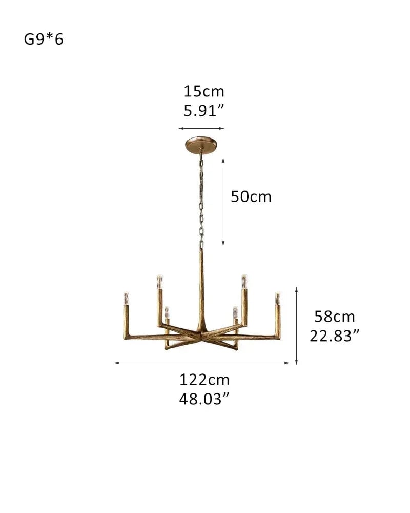 Elmsworth Series Grand Chandelier | Tapered Silhouette Hand-Hammered Forged Wrought Iron, Antique Black or Brushed Copper finish for Great Rooms and Grand Dining Halls 6-light-L122*H58CM L48.03“*H22.83" Brass American Vintage chandelier lamp