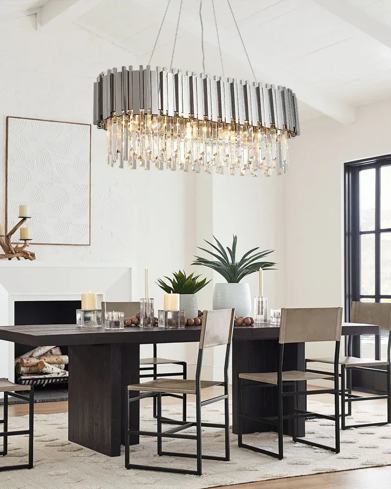 Large Crystal Rectangular Chandelier Wide 36“48”60" Chrome Stainless Steel for Dining Room Luxury Oval Chandelier