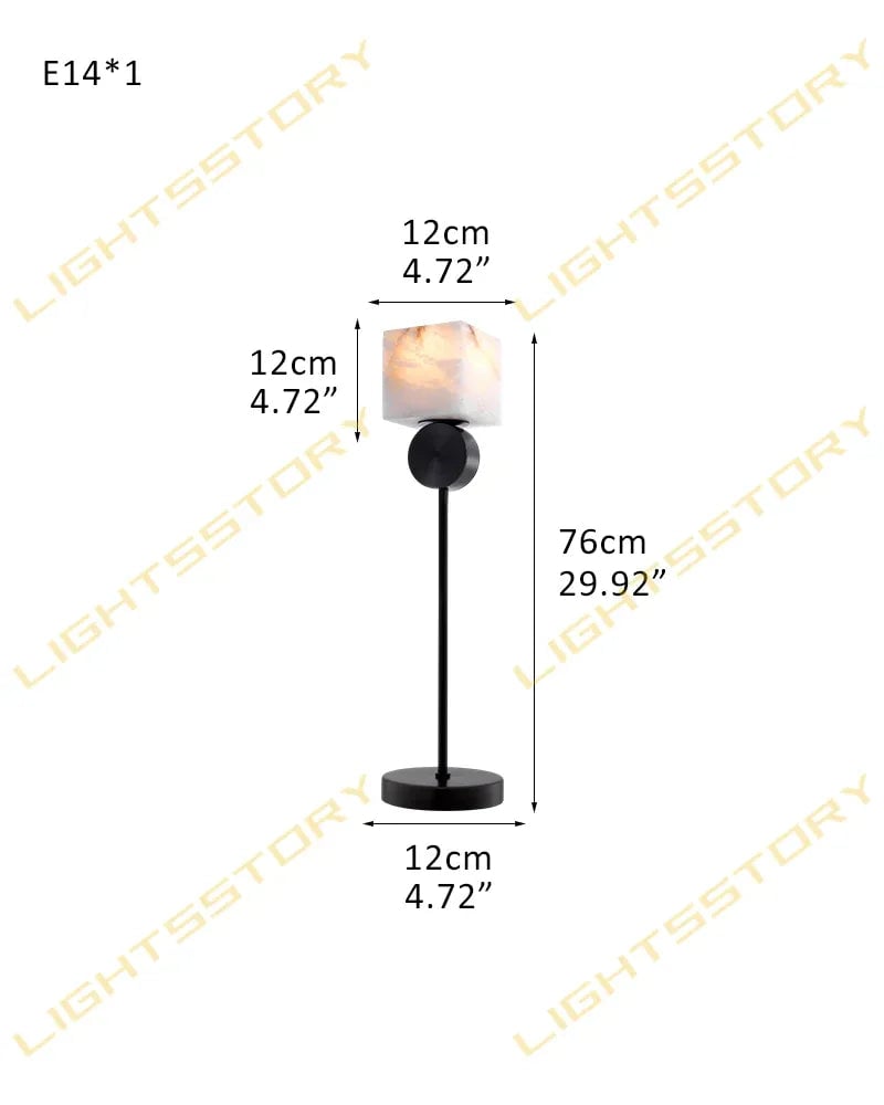 Etruscan Series Geometric Table Lamp | Round/Square Drum Shade Genuine Natural Alabaster, Natural Stone Finish for Bedside Tables and Living Room Accents D12*H75CM D4.72*W4.72*H29.53" Black Vintage Simple Table Lamp