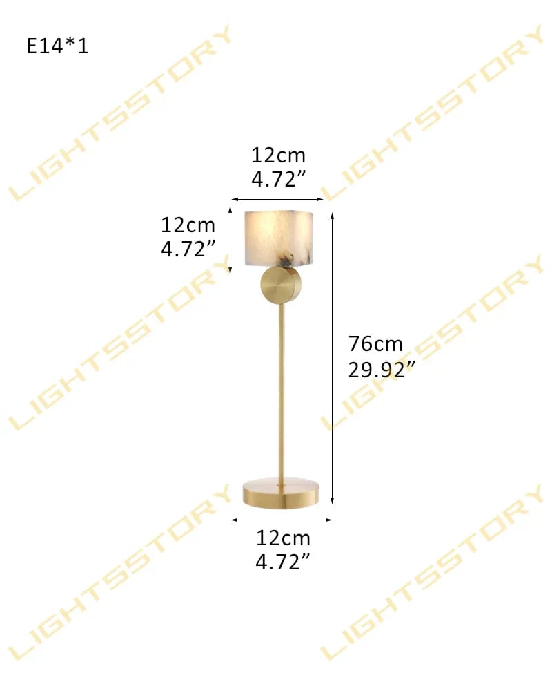 Etruscan Series Geometric Table Lamp | Round/Square Drum Shade Genuine Natural Alabaster, Natural Stone Finish for Bedside Tables and Living Room Accents D12*H75CM D4.72*W4.72*H29.53" Brass Vintage Simple Table Lamp