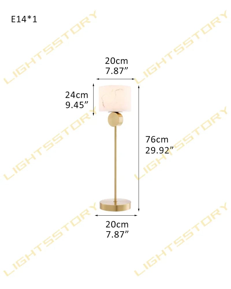 Etruscan Series Geometric Table Lamp | Round/Square Drum Shade Genuine Natural Alabaster, Natural Stone Finish for Bedside Tables and Living Room Accents D20*H75CM D7.87"*H29.53" Brass Vintage Simple Table Lamp