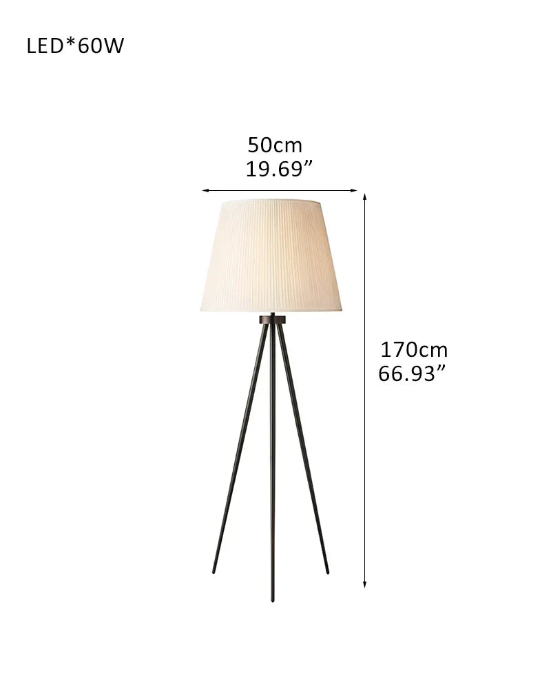 White Linen Pleated Shade 20" Vintage High Floor Lamp in Brass,Black,Silver Tripod Base D50*H170CM D19.69"*H66.93" White Linen + Black American standing floor lamp