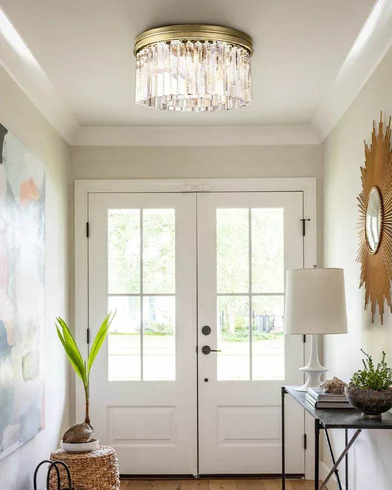 LightsStory Series Prismatic Flush Mount | Multi-Tier K9 Crystal Pure K9 crystal strips, Gold and Black finish for Modern living rooms and entryways Flush Mounted Ceiling Lamp