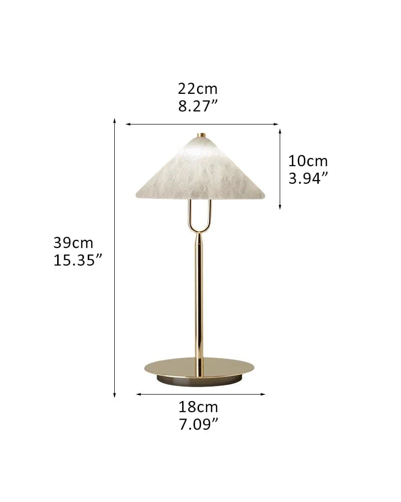 Fuji Series Geometric Table Lamp | Cone Shade Handcrafted natural alabaster stone, Polished brass finish for Living rooms, studies, or transitional spaces D22*H39CM D8.7*H15.4" White + Brass Modern Table lamp