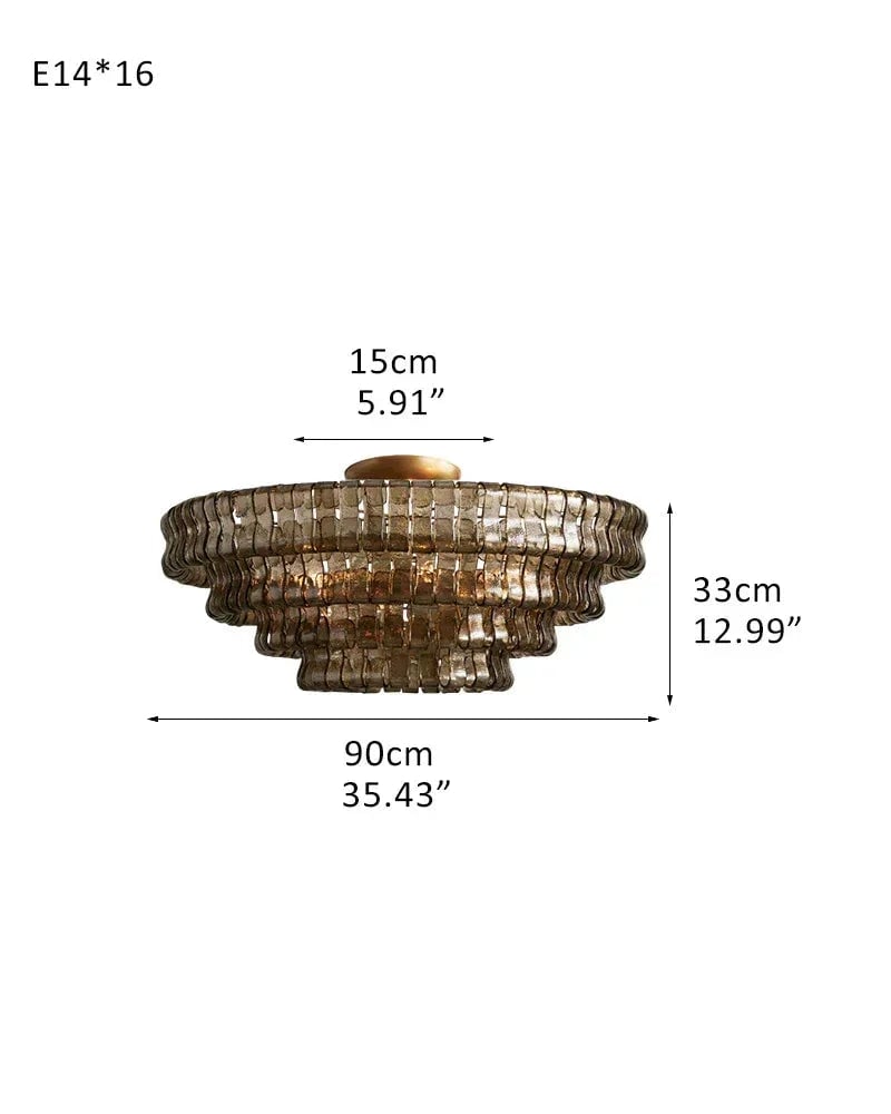 Giverny Series Ethereal Ceiling Light | Tiered Curved Glass Curved Textured Glass and Plated Brass, Plated Brass and Black finish for Living Rooms, Bedrooms, and Entryways 4 tier-L90*H33CM L35.43"*H12.99"(E14*16) Brass + Smoke Glass Flush Mounted Ceiling Lamp