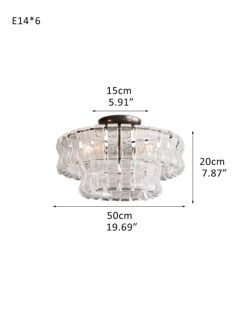 Giverny Series Ethereal Ceiling Light | Tiered Curved Glass Curved Textured Glass and Plated Brass, Plated Brass and Black finish for Living Rooms, Bedrooms, and Entryways 2 tier-L50*H20CM L20"*H8"(E14*6) Black + Transparent Glass Flush Mounted Ceiling Lamp