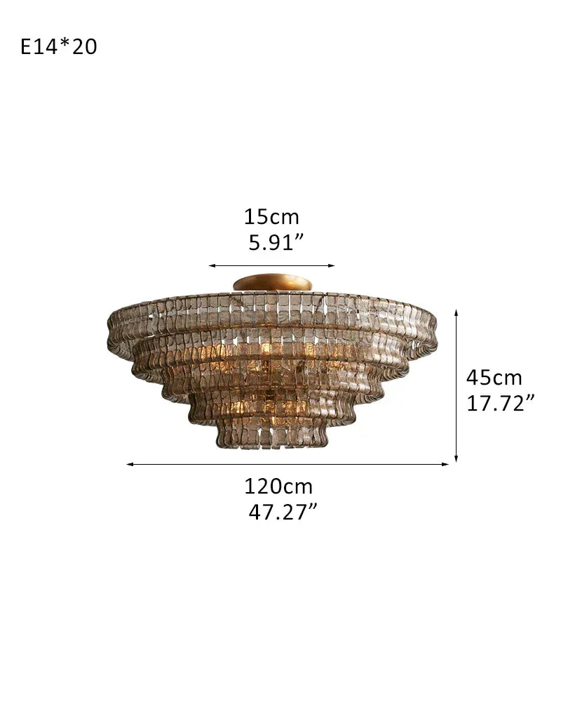 Giverny Series Ethereal Ceiling Light | Tiered Curved Glass Curved Textured Glass and Plated Brass, Plated Brass and Black finish for Living Rooms, Bedrooms, and Entryways 5 tier-L120*H45CM L47.3"*H17.8"(E14*20) Brass + Smoke Glass Flush Mounted Ceiling Lamp