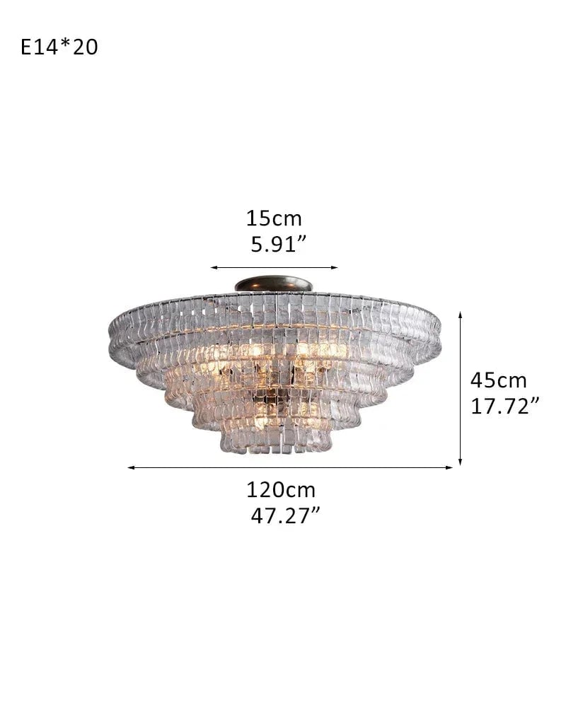 Giverny Series Ethereal Ceiling Light | Tiered Curved Glass Curved Textured Glass and Plated Brass, Plated Brass and Black finish for Living Rooms, Bedrooms, and Entryways 5 tier-L120*H45CM L47.3"*H17.8"(E14*20) Black + Transparent Glass Flush Mounted Ceiling Lamp