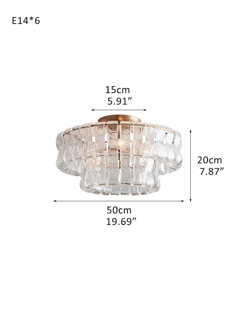 Giverny Series Ethereal Ceiling Light | Tiered Curved Glass Curved Textured Glass and Plated Brass, Plated Brass and Black finish for Living Rooms, Bedrooms, and Entryways 2 tier-L50*H20CM L20"*H8"(E14*6) Brass + Transparent Glass Flush Mounted Ceiling Lamp