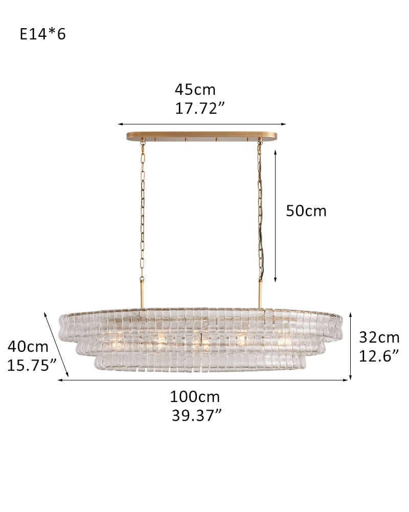 Giverny Series Ethereal Chandelier | Rectangular Tier Chandelier Curved Textured Glass, Plated-Brass and Black for Dining Rooms L100*W40*H32CM D39.37"*W15.75"*H12.6"(3-tier) Brass + Clear Glass American chandelier