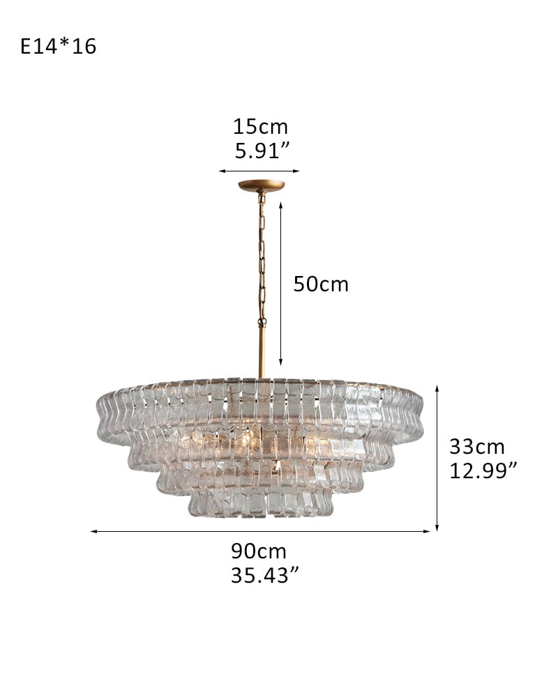 Giverny Series Ethereal Chandelier | Round Tier Chandelier Curved Textured Glass, Plated-Brass and Black for Dining Rooms and Living Areas D90*H33CM D35.43"*H12.99"(4-tier) Brass + Clear Glass American chandelier