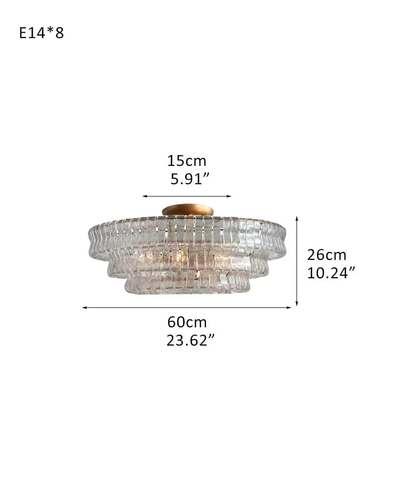 Giverny Series Ethereal Flush Mount Ceiling Light | Multi-Tier Curved Textured Ghiaccio Glass, Plated Brass or Black for Living Rooms, Hallways, and Bedrooms 3 tier-L60*H26CM L23.62"*H10.24"(E14*8) Brass + Transparent Glass Flush Mounted Ceiling Lamp