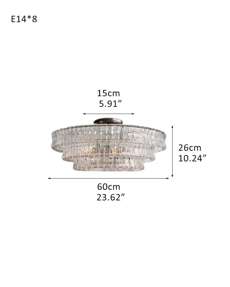 Giverny Series Ethereal Flush Mount Ceiling Light | Multi-Tier Curved Textured Ghiaccio Glass, Plated Brass or Black for Living Rooms, Hallways, and Bedrooms 3 tier-L60*H26CM L23.62"*H10.24"(E14*8) Black + Transparent Glass Flush Mounted Ceiling Lamp
