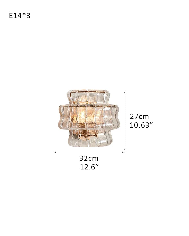 Giverny Series Ethereal Wall Sconce | Curved Textured Glass Curved Textured Glass and Plated Aluminum, Plated Brass or Black finish for Bedrooms, Hallways, and Living Spaces L32*H27CM L12"*H11"(E14*3) Brass + Transparent Glass Flush Mounted Wall Sconce Lamp