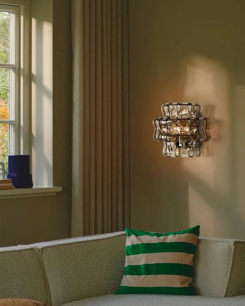 Giverny Series Ethereal Wall Sconce | Curved Textured Glass Curved Textured Glass and Plated Aluminum, Plated Brass or Black finish for Bedrooms, Hallways, and Living Spaces Flush Mounted Wall Sconce Lamp