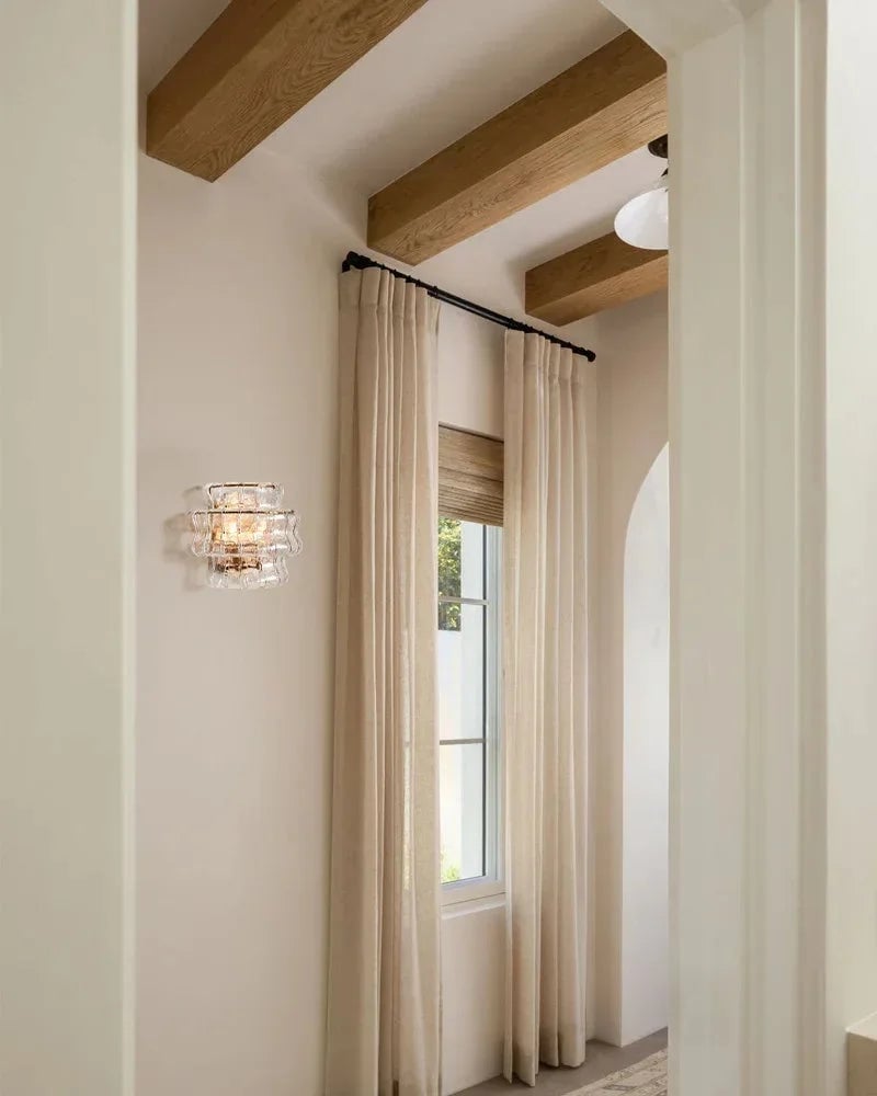 Giverny Series Ethereal Wall Sconce | Curved Textured Glass Curved Textured Glass and Plated Aluminum, Plated Brass or Black finish for Bedrooms, Hallways, and Living Spaces Flush Mounted Wall Sconce Lamp