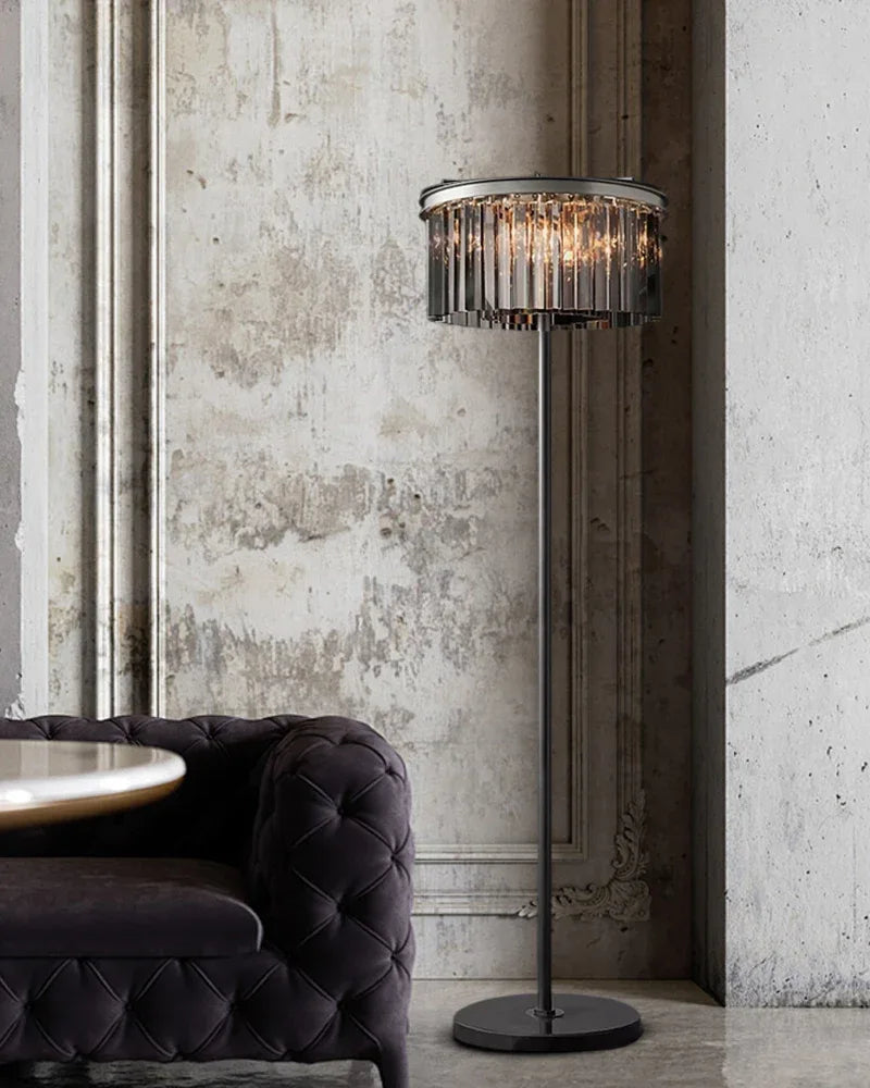 6-Bulb Standing Lamp Rustic 1/3-Layer Crystal Block Floor Light in Black marble base for Living Room American standing floor lamp