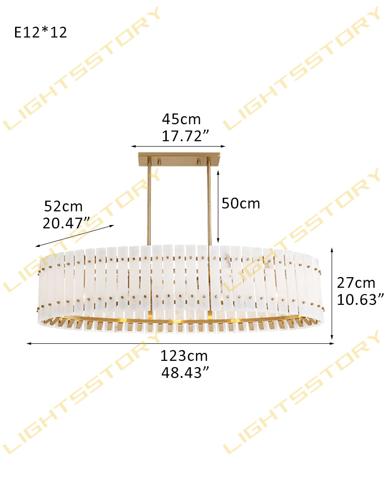 Burton Alabaster Gold Studded Panel Linear Oval Pendant Light - Natural Spanish Alabaster Panels, Lux Gold Trim - Kitchen Islands & Dining Rooms