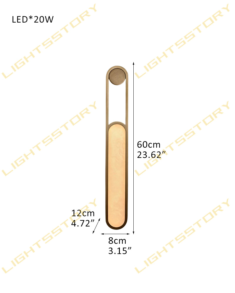 Alabaster Elongated Oval Capsule Gold Mounted Wall Light Sconce - Natural Spanish Alabaster Wall Lamp - Bedroom & Living Room