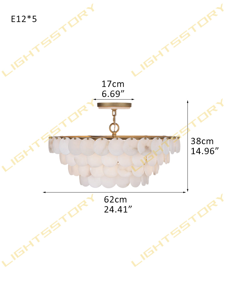 Cascada Alabaster Disc Multi Tiered Ceiling Light - Natural Spanish Alabaster, Semi Flush Mount, Lux Gold Trim - Living Rooms, Bedrooms & Dining Rooms