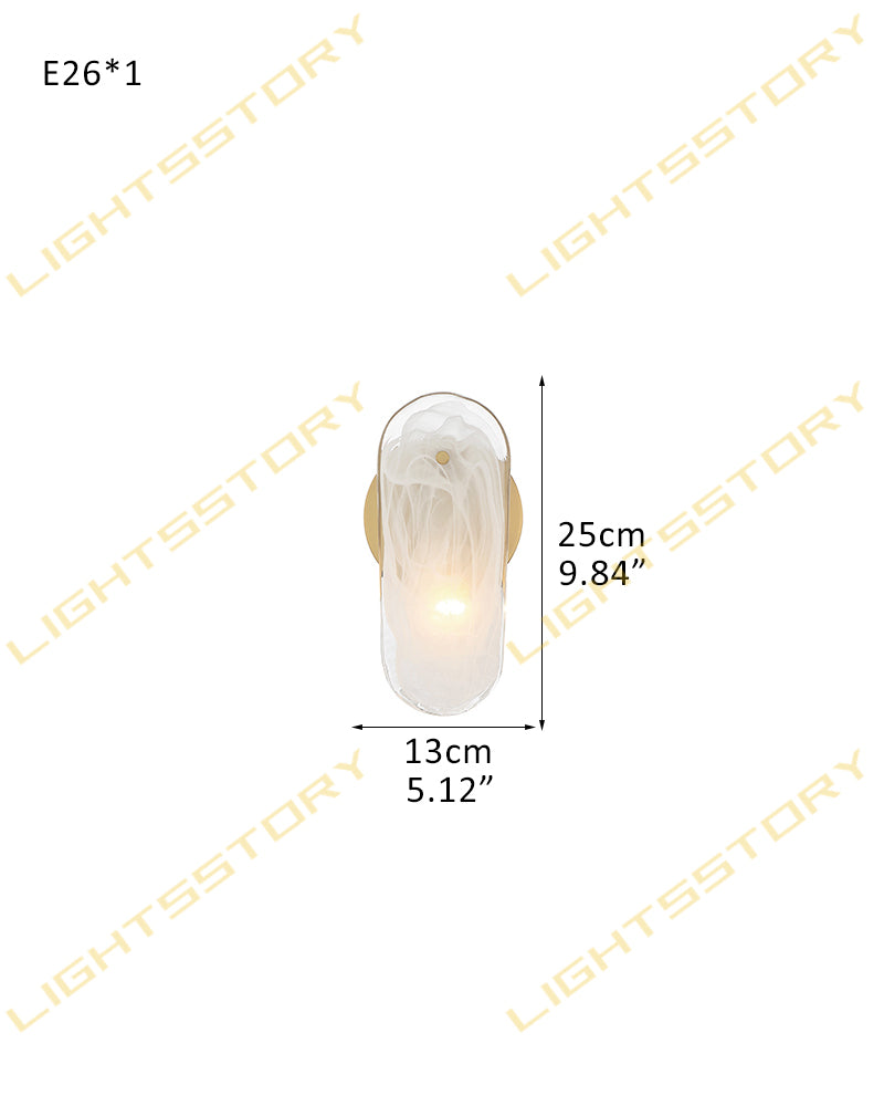 Etienne Glass Petal and Gold Trim Wall Light Sconce - Semi Flush Mount, Lux Gold Trim - Living Rooms, Bathrooms, Vanities & Hallways