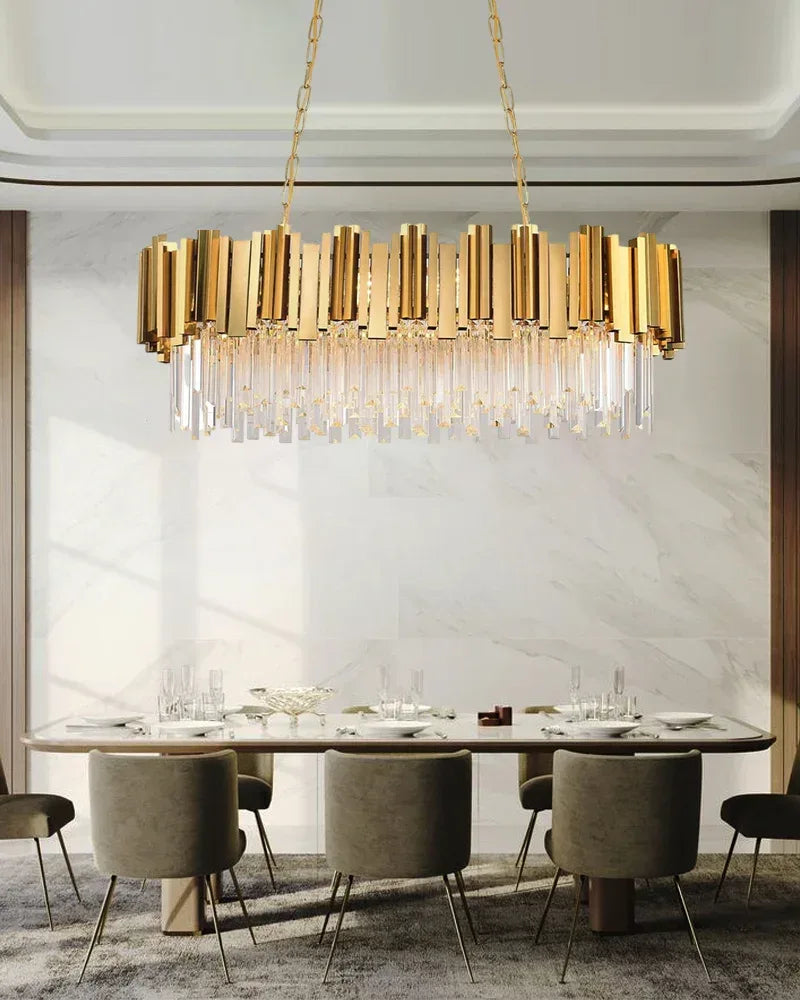 Luxury Classic LED Dimmable Round/Rectangular Crystal Chandelier Gold Stainless Steel Luxury Oval Chandelier