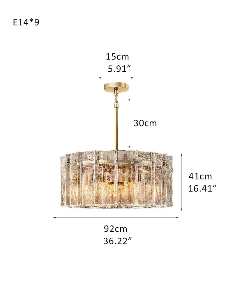 Gordes Series Architectural Chandelier | Interlocking Planes Corrugated sculptural glass, Transparent and smoky glass finish for Entryways, dining areas, and lofts 9-light-D92*H41cm D36.22*H16.41" Brass + Transparent Glass American Vintage chandelier lamp