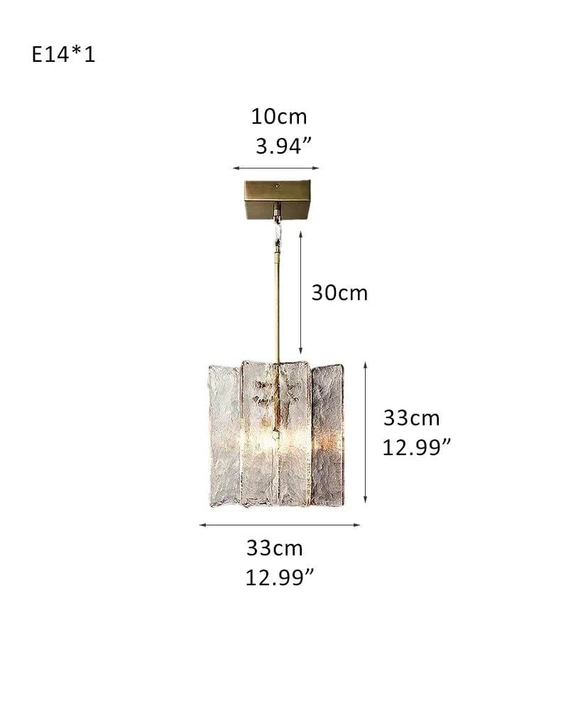 Gordes Series Architectural Chandelier | Lattice Matrix Transparent and smoky corrugated glass, Transparent Glass finish for Entryways, dining areas, and lofts 1-light-D33*H33cm D12.99*H12.99" Brass + Transparent Glass American Vintage chandelier lamp
