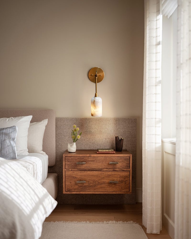 Golden Grace Alabaster Wall Sconce. Natural Marble Ambient Light Luxury Wall Lamp. Flush Mounted Wall Sconce Lamp