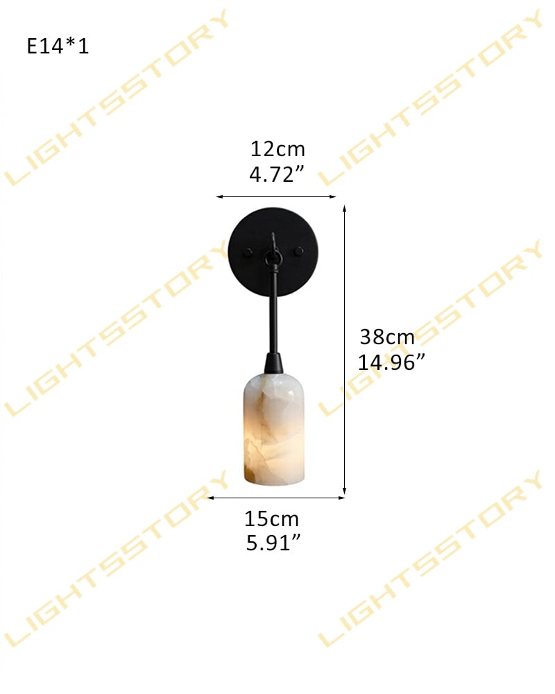 Golden Grace Alabaster Wall Sconce. Natural Marble Ambient Light Luxury Wall Lamp. L15*W12*H38CM L5.91"*W4.72"*H14.96" Black Flush Mounted Wall Sconce Lamp