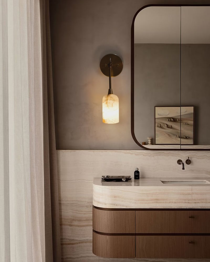 Golden Grace Alabaster Wall Sconce. Natural Marble Ambient Light Luxury Wall Lamp. Flush Mounted Wall Sconce Lamp