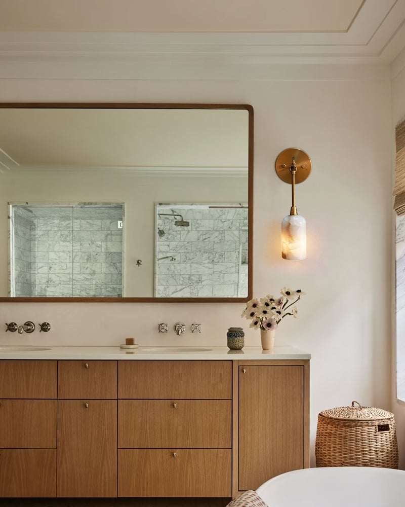 Golden Grace Alabaster Wall Sconce. Natural Marble Ambient Light Luxury Wall Lamp. Flush Mounted Wall Sconce Lamp