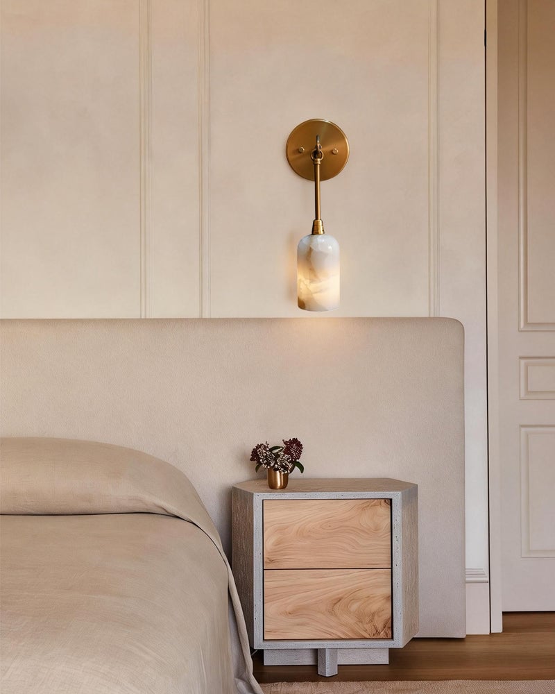 Golden Grace Alabaster Wall Sconce. Natural Marble Ambient Light Luxury Wall Lamp. Flush Mounted Wall Sconce Lamp