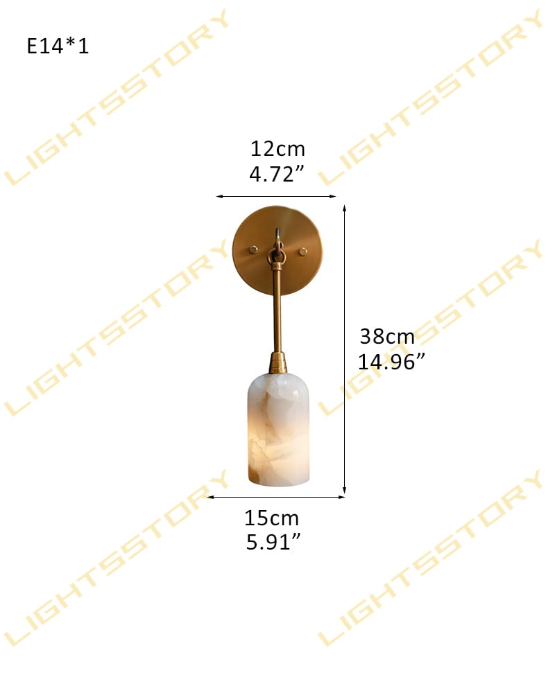 Golden Grace Alabaster Wall Sconce. Natural Marble Ambient Light Luxury Wall Lamp. L15*W12*H38CM L5.91"*W4.72"*H14.96" Brass Flush Mounted Wall Sconce Lamp