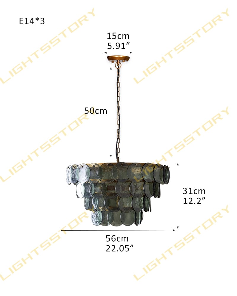 Geometric Hand-blown Pendant Light Borosilicate Glass with Brushed Brass for Kitchen Islands and Dining Rooms 4 Layer-D56*H31CM D22.05"*H12.2" Green American chandelier