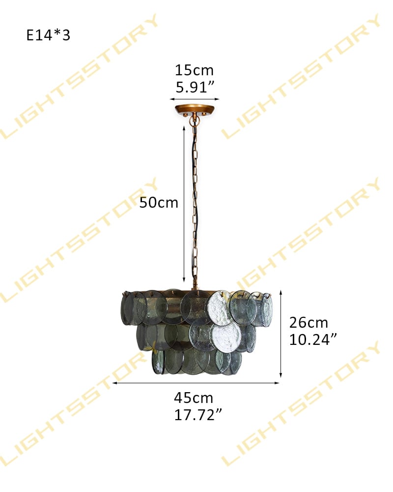 Geometric Hand-blown Pendant Light Borosilicate Glass with Brushed Brass for Kitchen Islands and Dining Rooms 3 Layer-D45*H26CM D17.72"*H10.24" Green American chandelier