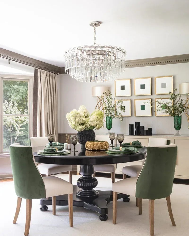 Gstaad Series Grand Chandelier | Tiered Cut-Clear Glass Layered tiers of cut-clear glass crystals on a solid stainless steel frame, Brushed Chrome finish for Entryways, dining rooms, and great rooms American chandelier