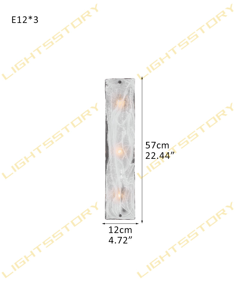 Solstice Ghiaccio Glass Column Wall Light Sconce - Flush Mount, Lux Gold Trim - Hallways, Foyers, Dining Rooms & Living Rooms